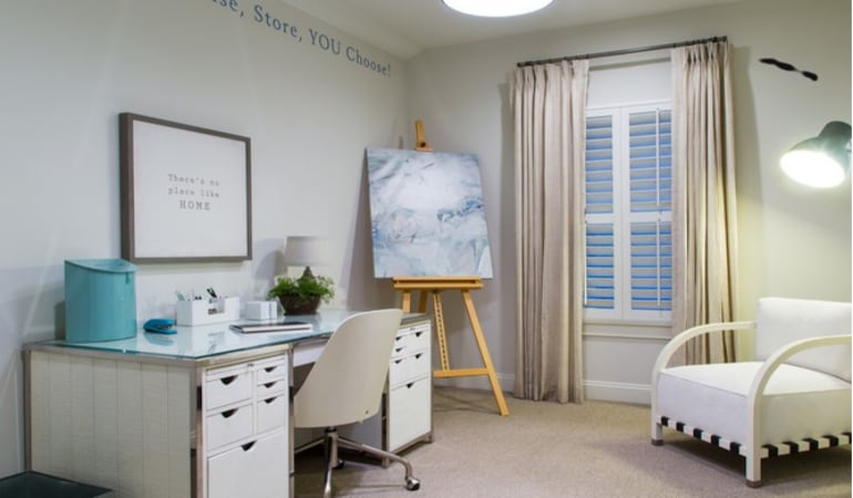 Polywood shutters in a home office.